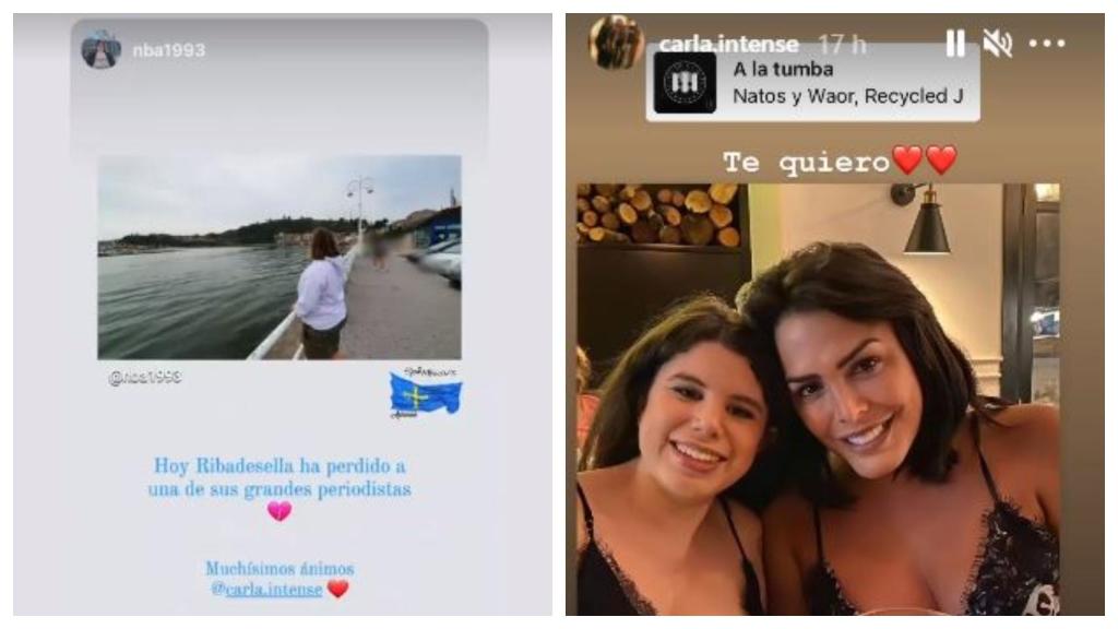 A la izquierda, uno de los mensajes de apoyo recibidos, a la derecha, un instante del encuentro entre Carla Vigo y Amor Romeira.