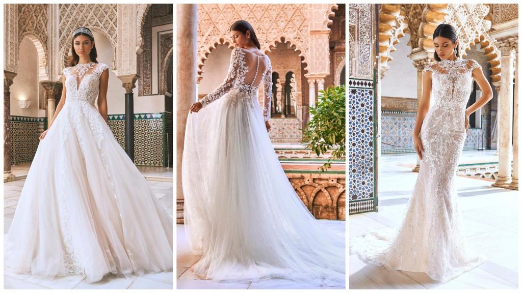 Tres modelos de la colección Oasis, de Pronovias.