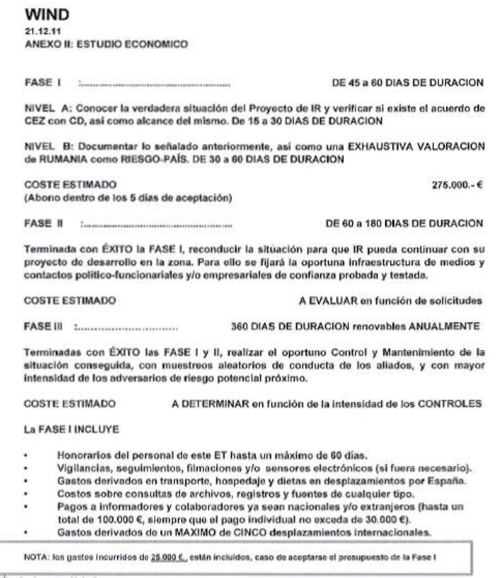 Documento de Villarejo sobre el proyecto Wind./