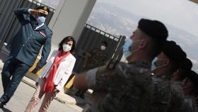 La ministra de Defensa, Margarita Robles, a su llegada al Líbano para visitar a las tropas españolas.