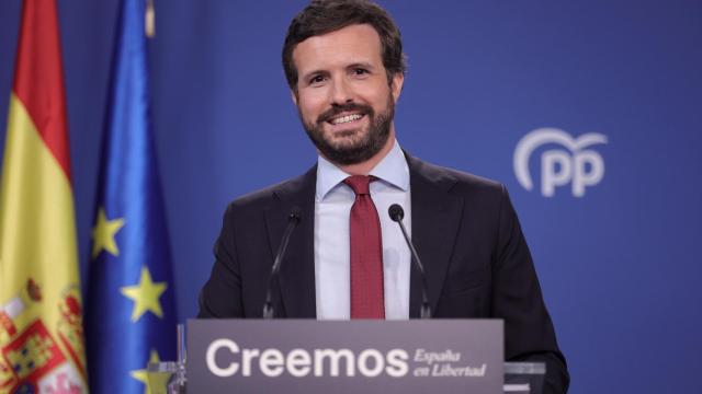 Pablo Casado en su rueda de prensa.