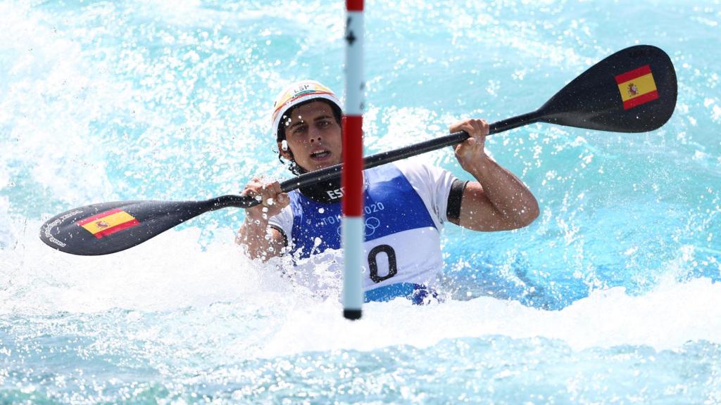 David Llorente durante la prueba de slalom en K1