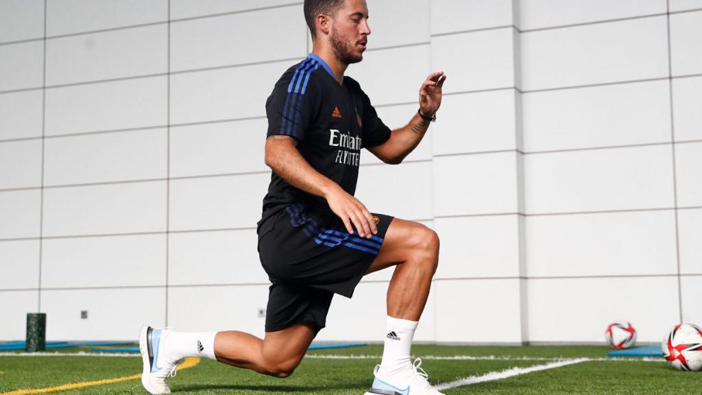 Eden Hazard, durante un entrenamiento individual en Valdebebas