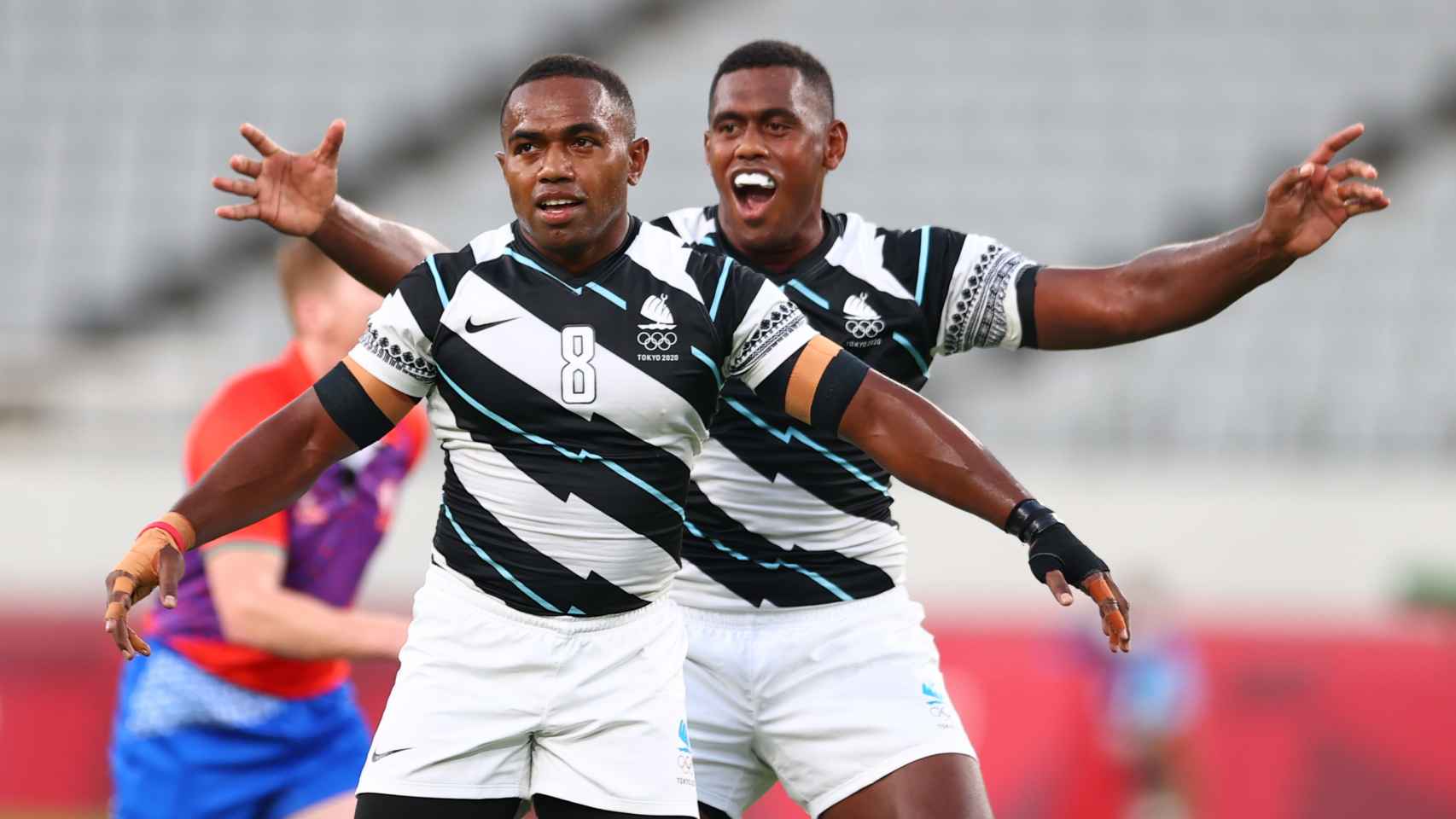 Celebración de los jugadores de la selección de Fiyi de rugby en Tokio 2020