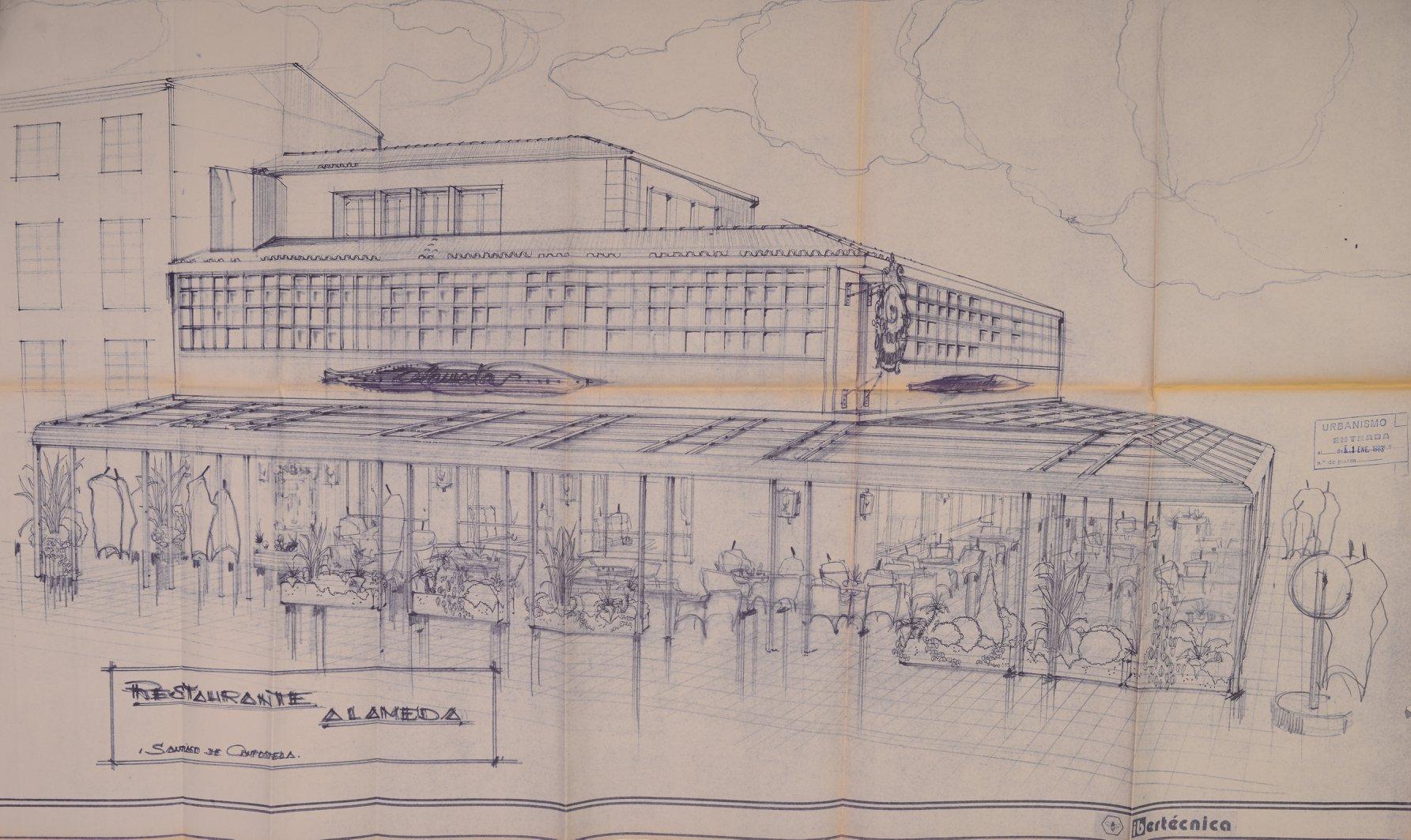 El proyecto de terraza presentado por el Restaurante Alameda en 1982 (Arquivo de Galicia).