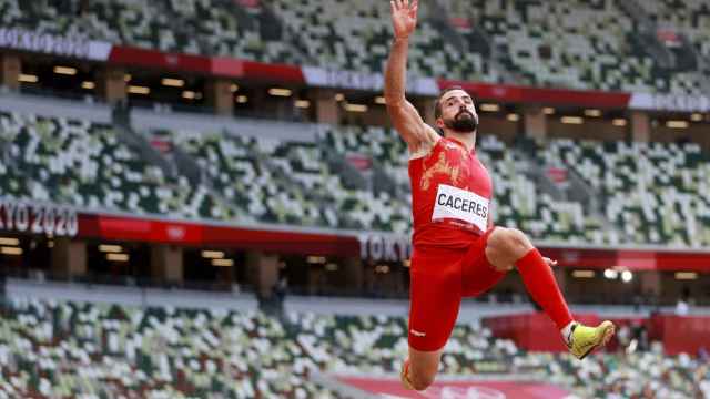 Eusebio Cáceres, en la final de triple salto de los Juegos Olímpicos de Tokio 2020