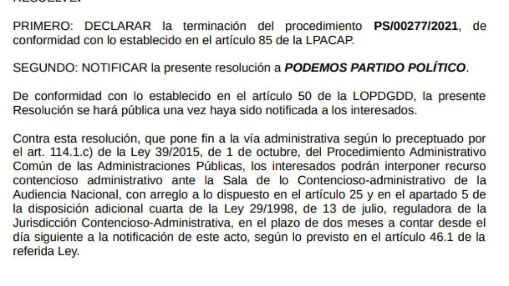 Resolución del expediente firmado por la directora de la AEPD, Mar España Martí.
