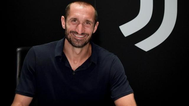 Giorgio Chiellini, en la firma de su renovación con la Juventus