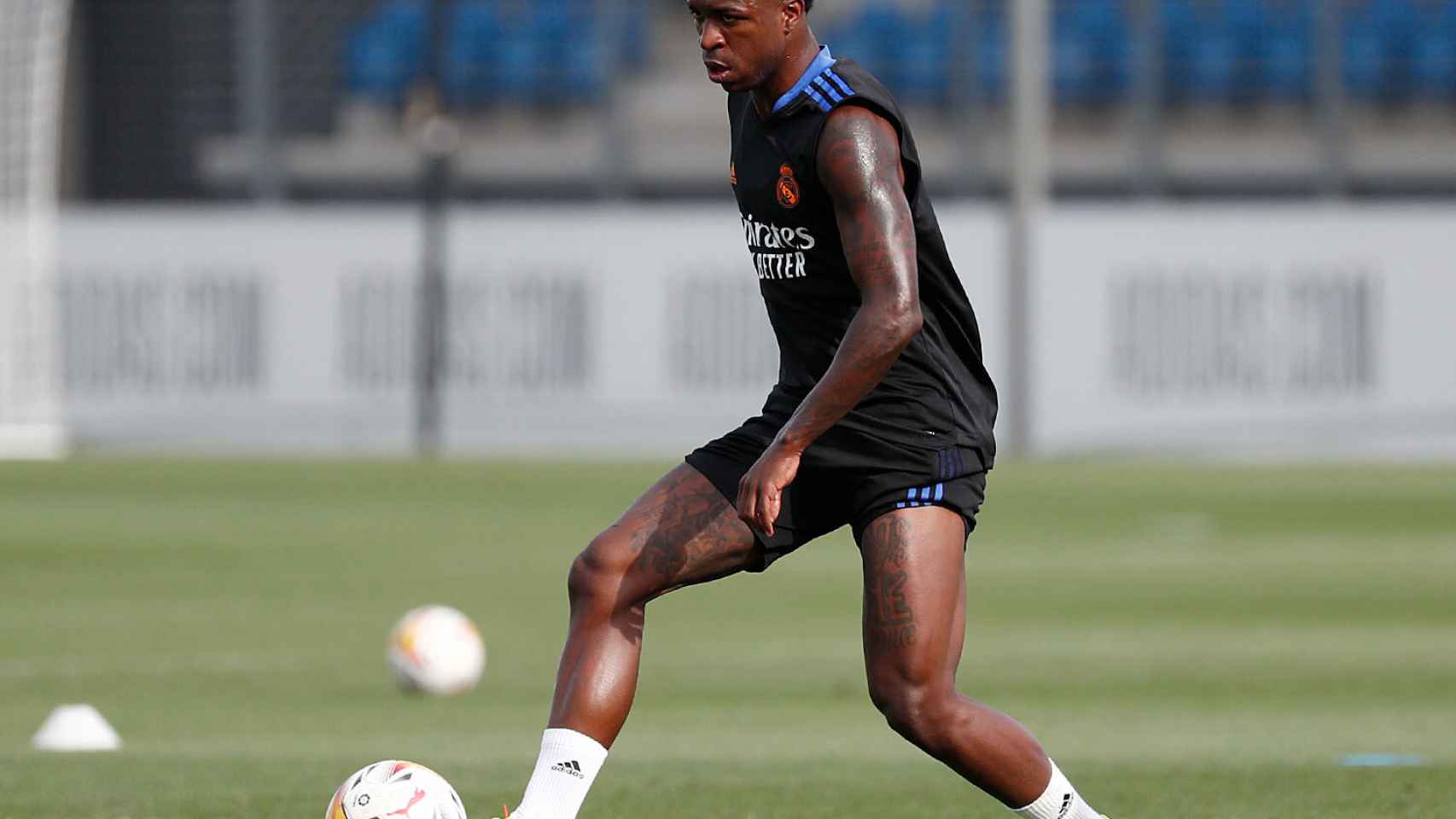 Vinicius, durante el entrenamiento del Real Madrid