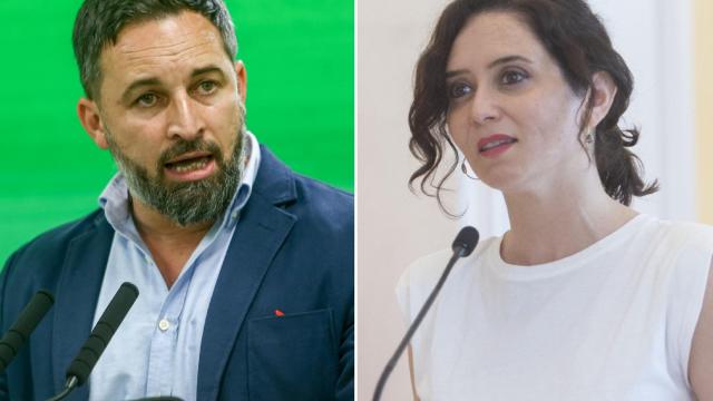 Santiago Abascal, presidente de Vox, e Isabel Díaz Ayuso, presidenta de la Comunidad de Madrid.