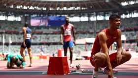 Asier Martínez tras la semifinal de los 110 metros vallas en los Juegos Olímpicos de Tokio 2020