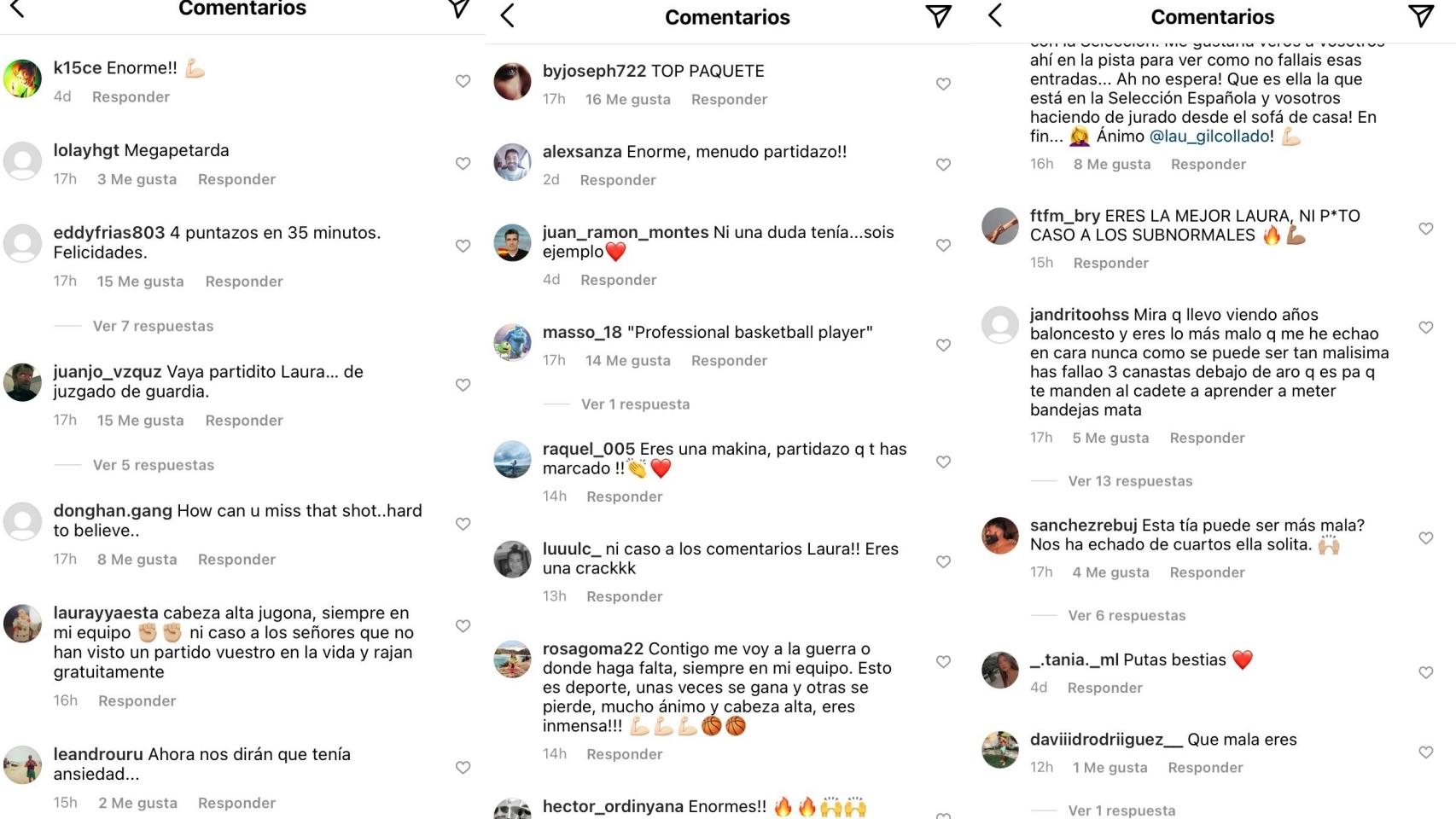 Los comentarios que recibió en su cuenta de Instagram Laura Gil