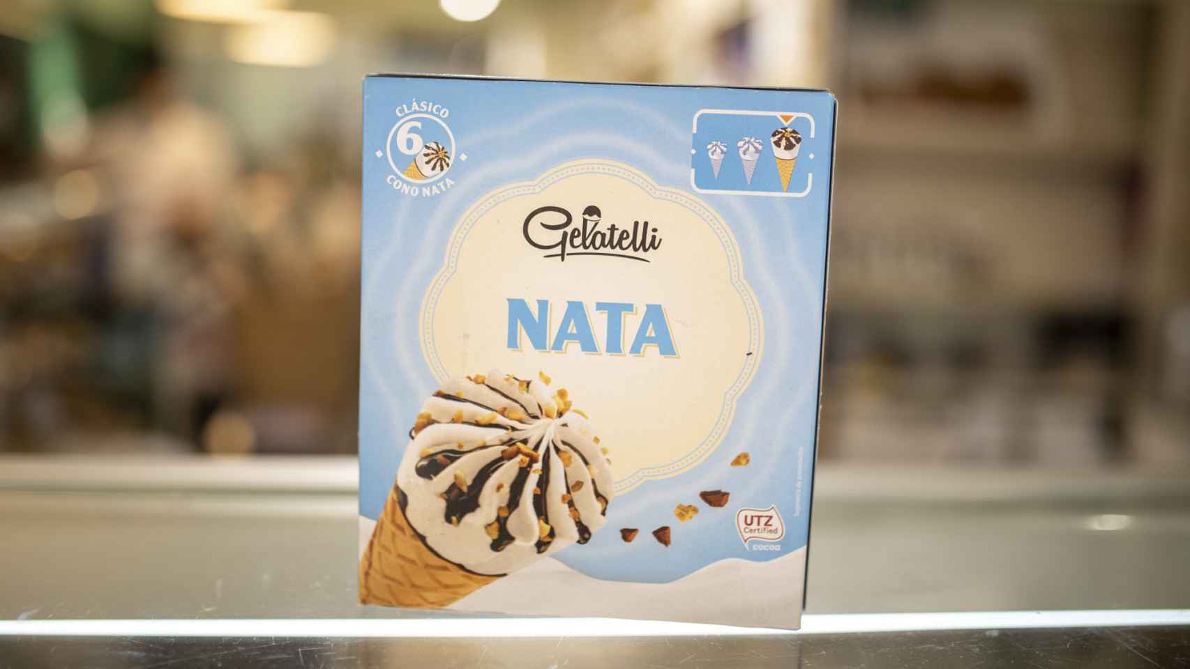 La caja de conos de nata de Gelatelli, la marca blanca de Lidl.