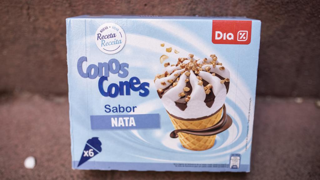 La caja de conos de nata de Dia.