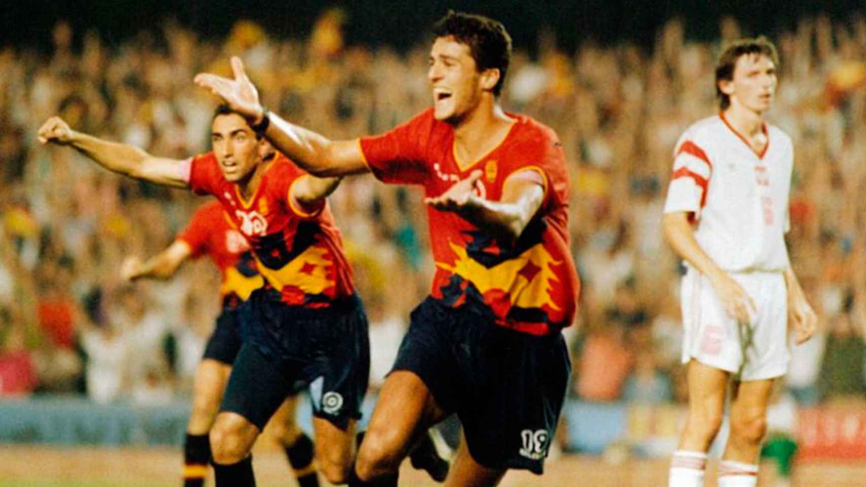Kiko Narváez, celebrando el gol ante Polonia en la final de Barcelona 92