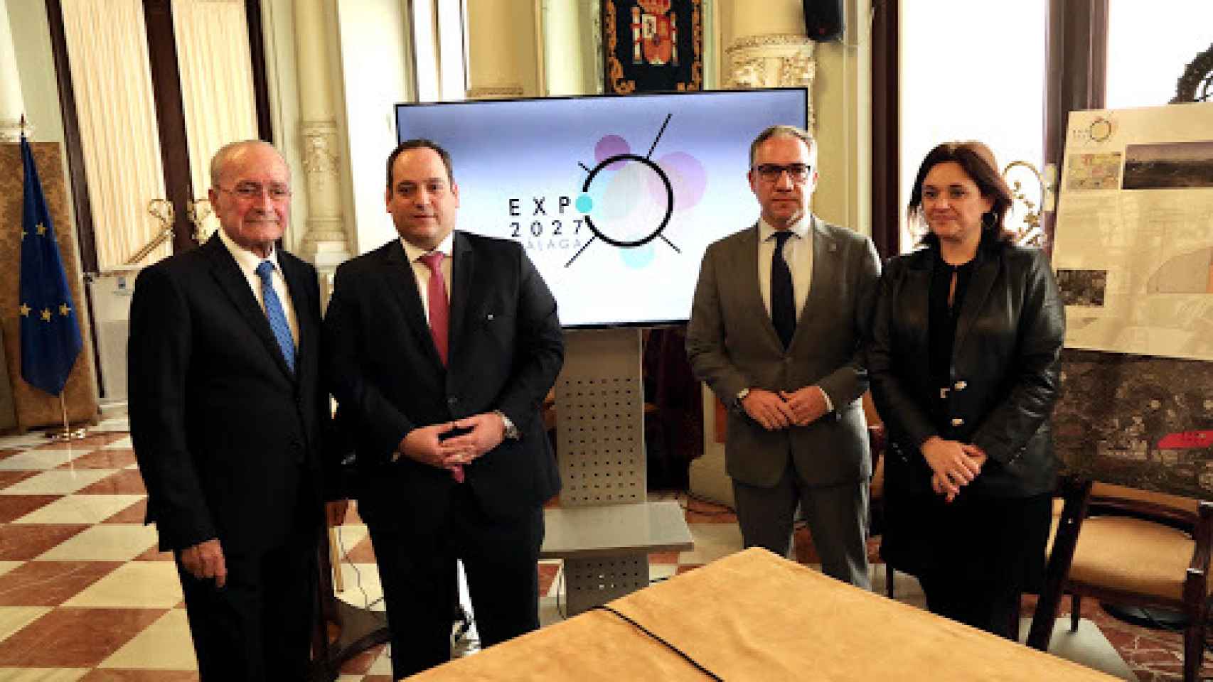 Imagen de la visita a Málaga del secretario general del BIE por el proyecto de la Expo 2027.