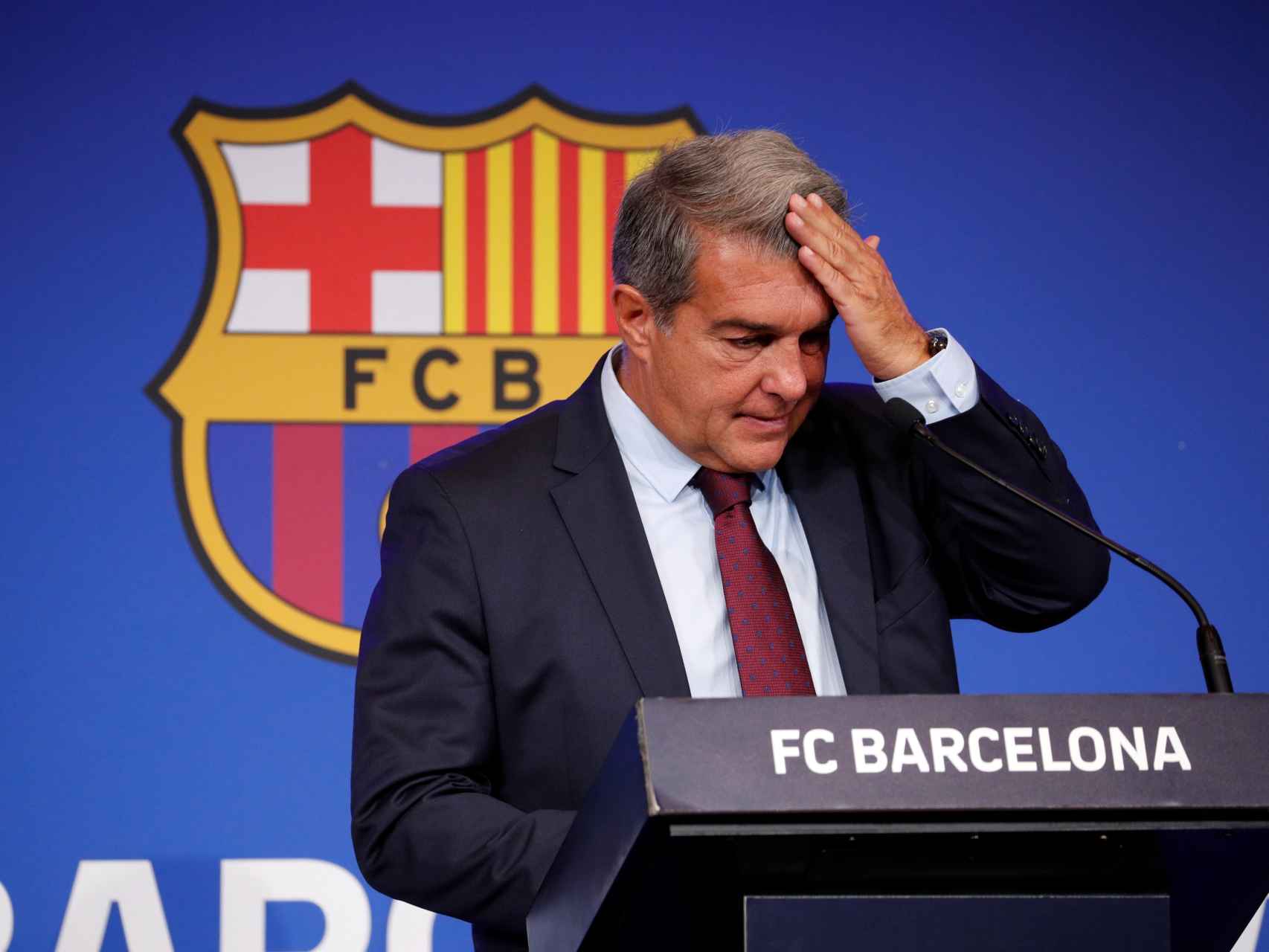 Joan Laporta durante la rueda de prensa para explicar la no renovación de Leo Messi con el FC Barcelona