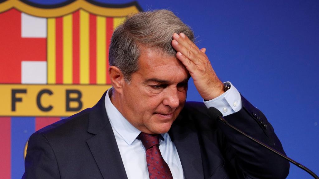 Joan Laporta durante la rueda de prensa para explicar la no renovación de Leo Messi con el FC Barcelona