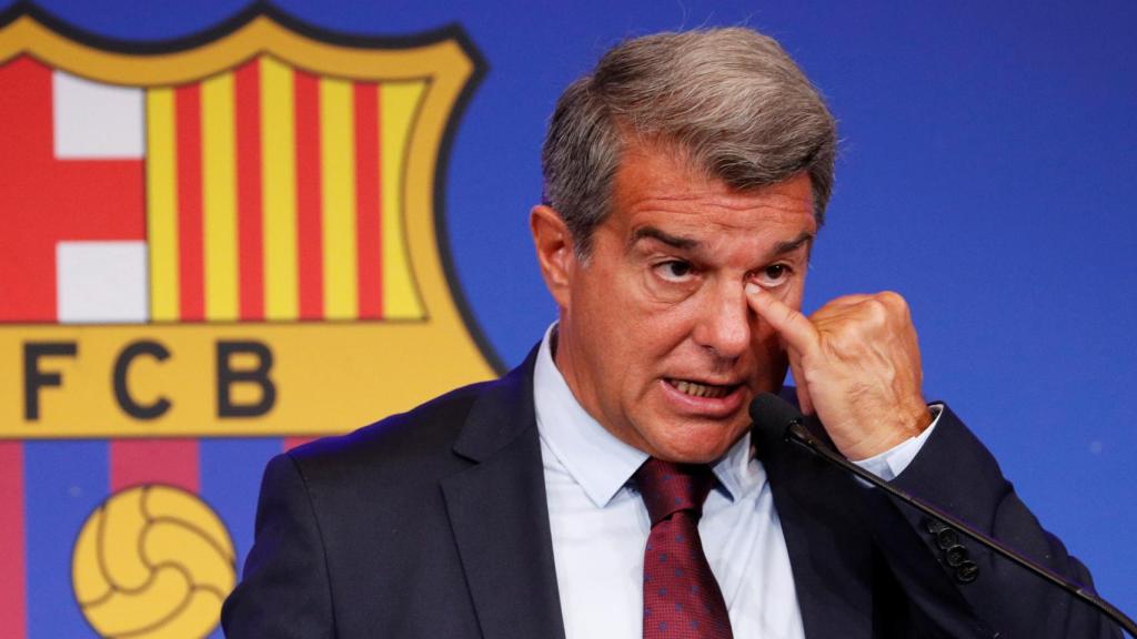 Joan Laporta durante la rueda de prensa para explicar la no renovación de Leo Messi con el FC Barcelona