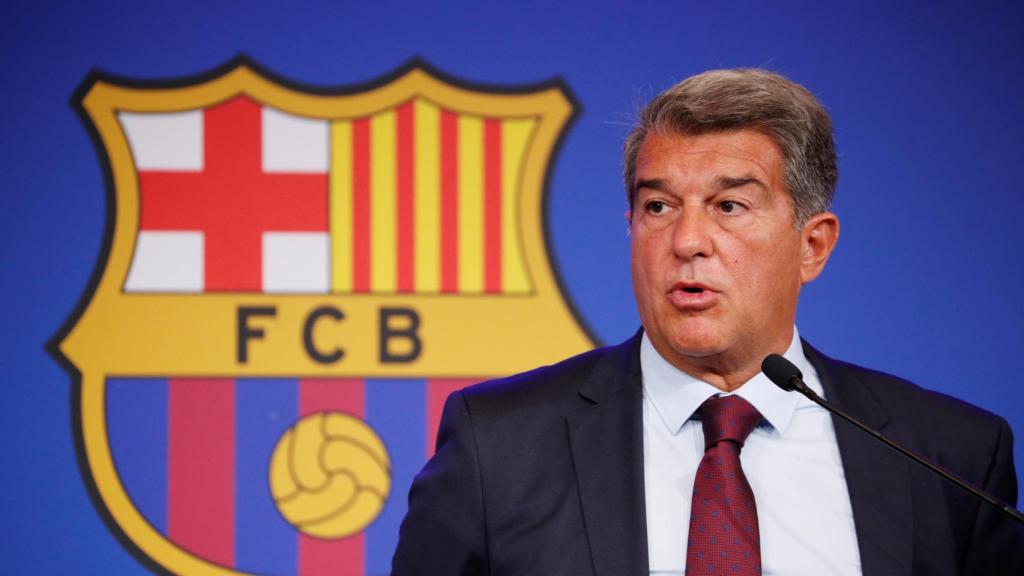 Joan Laporta, en la rueda de prensa de explicación del adiós de Leo Messi.