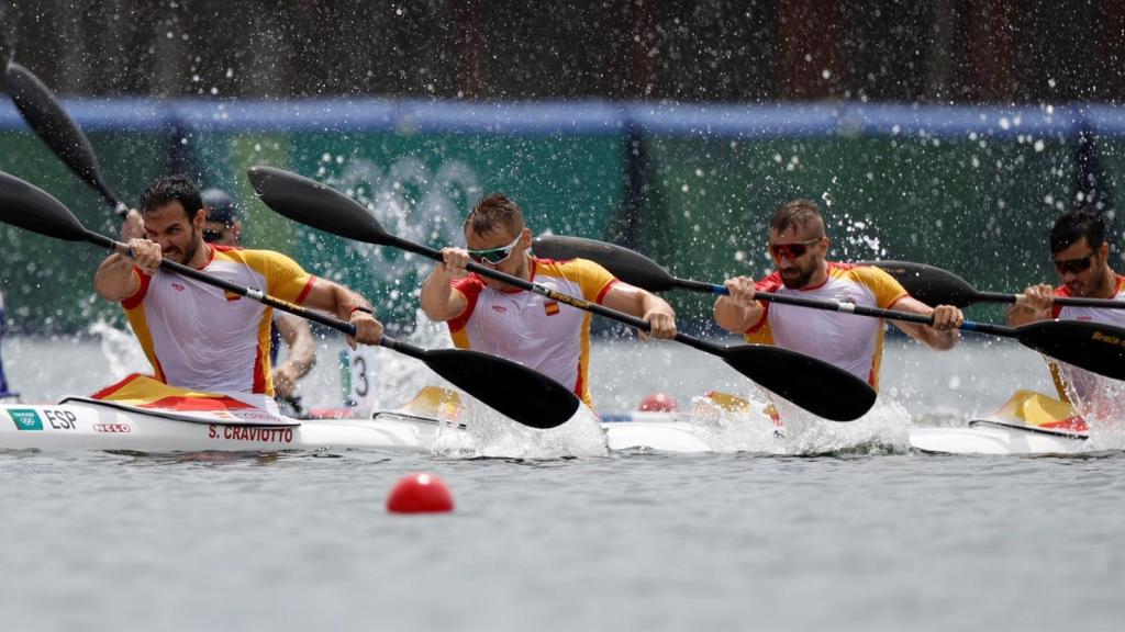 Saúl Craviotto, Marcus Walz, Carlos Arévalo y Rodrigo Germade, en el K4 500 de Tokio 2020