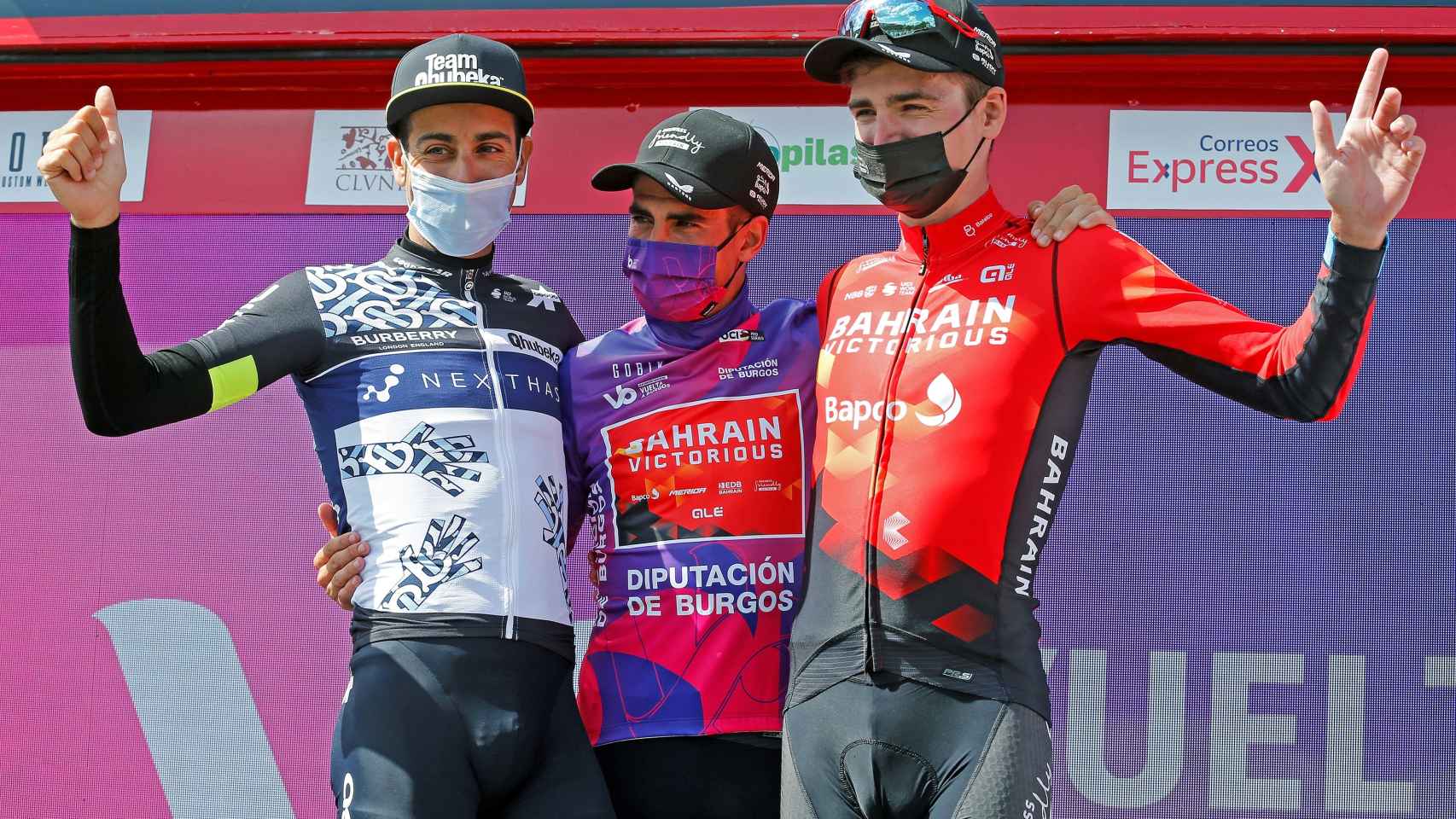 Mikel Landa, Fabio Aru y Padun en el podio de la Vuelta a Burgos 2021