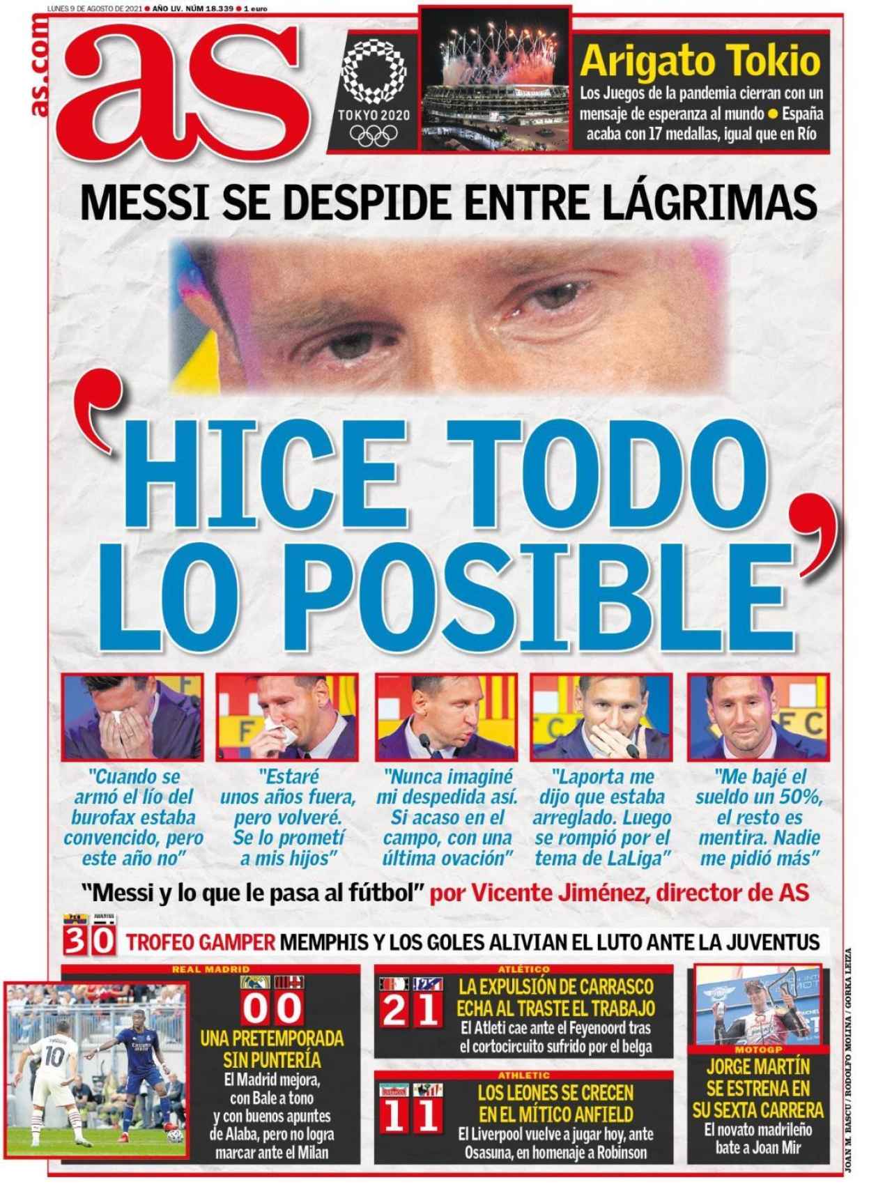 La portada del diario AS (09/08/2021)