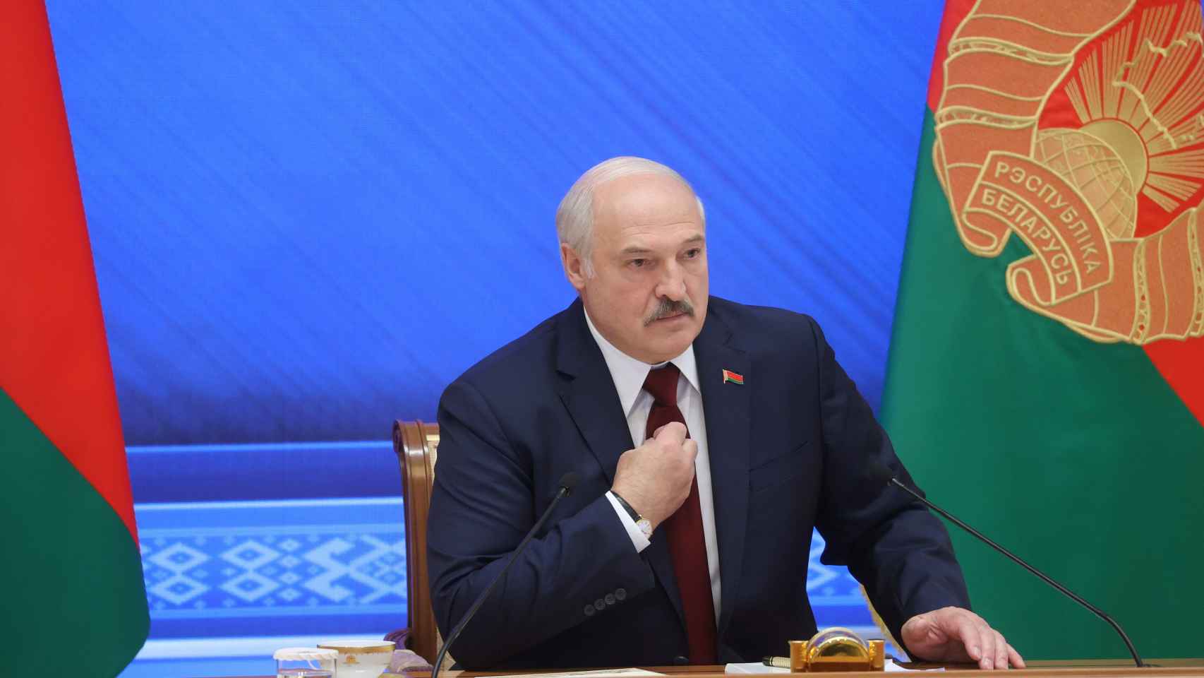 El presidente bielorruso, Aleksandr Lukashenko, en la rueda de prensa que ha ofrecido e Minsk.