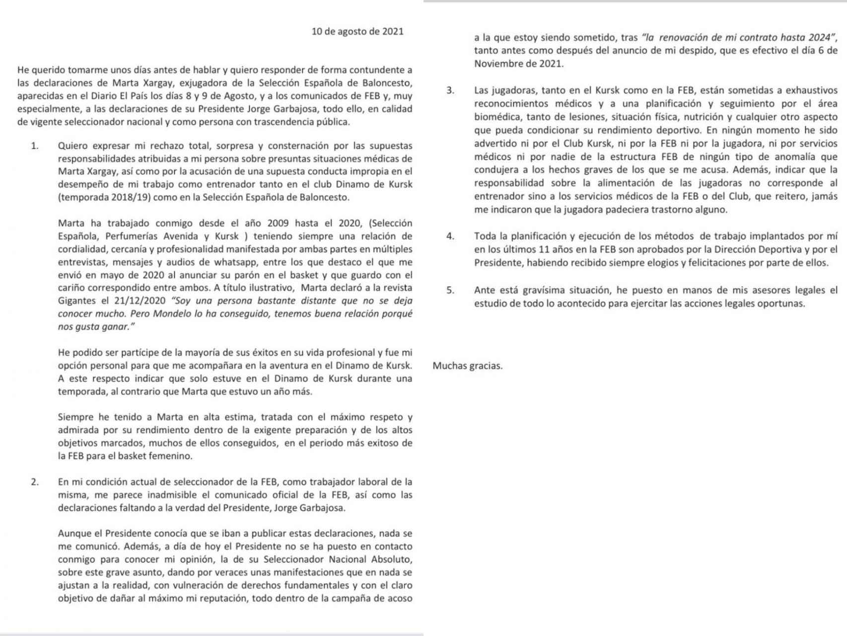 El comunicado de Lucas Mondelo en respuesta al 'caso Marta Xargay'