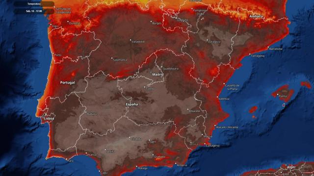 Mapa de temperaturas previstas para este sábado, 14 de agosto.