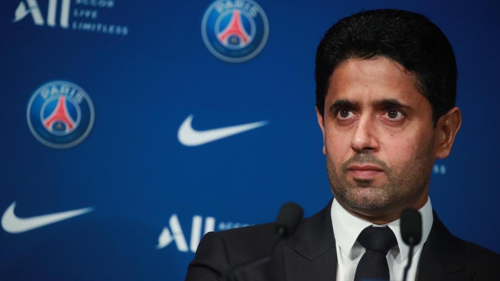 Nasser Al-Khelaifi, durante la presentación de Leo Messi con el PSG