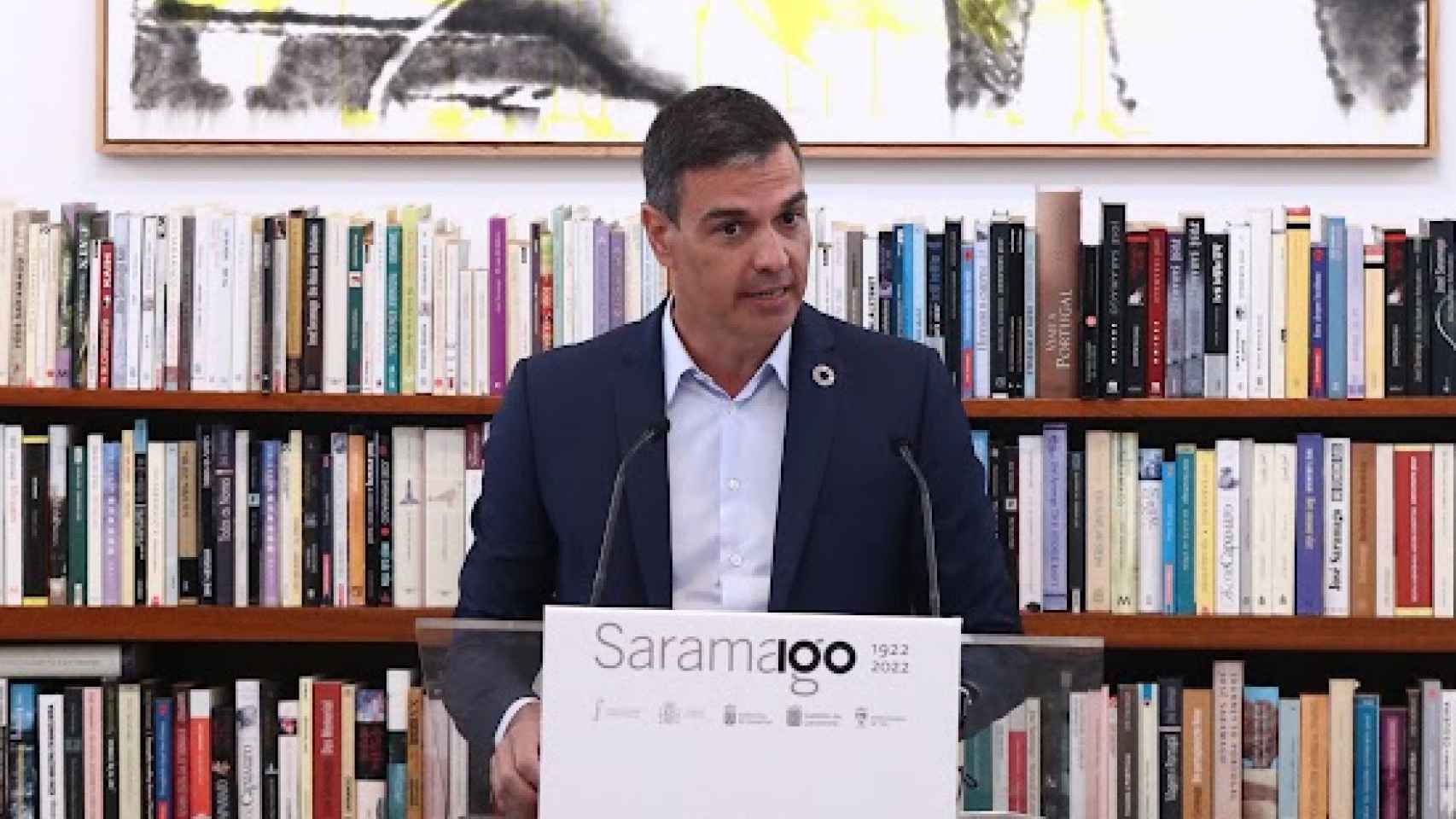 El presidente del Gobierno, Pedro Sánchez, durante un acto dedicado al escritor José Saramago.