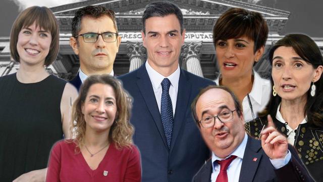 Diana Morant, Félix Bolaños, Raquel Sánchez, Pedro Sánchez, Isabel Rodríguez, Miquel Iceta y Pilar Llop