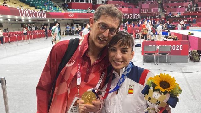 Rafael Arriaza con Sandra Sánchez en los Juegos Olímpicos