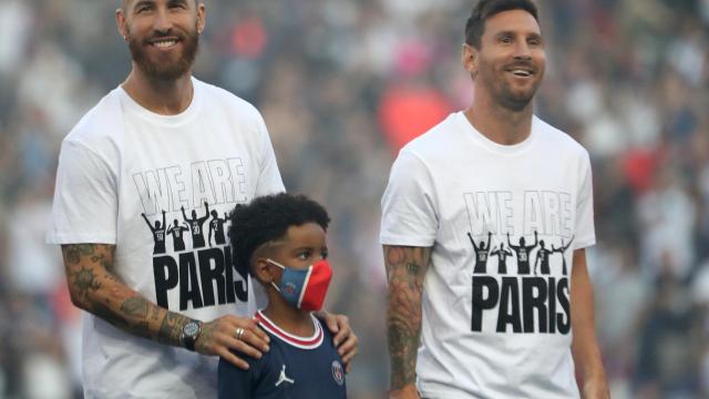 Sergio Ramos y Leo Messi, en la presentación del PSG para la 2021/2022