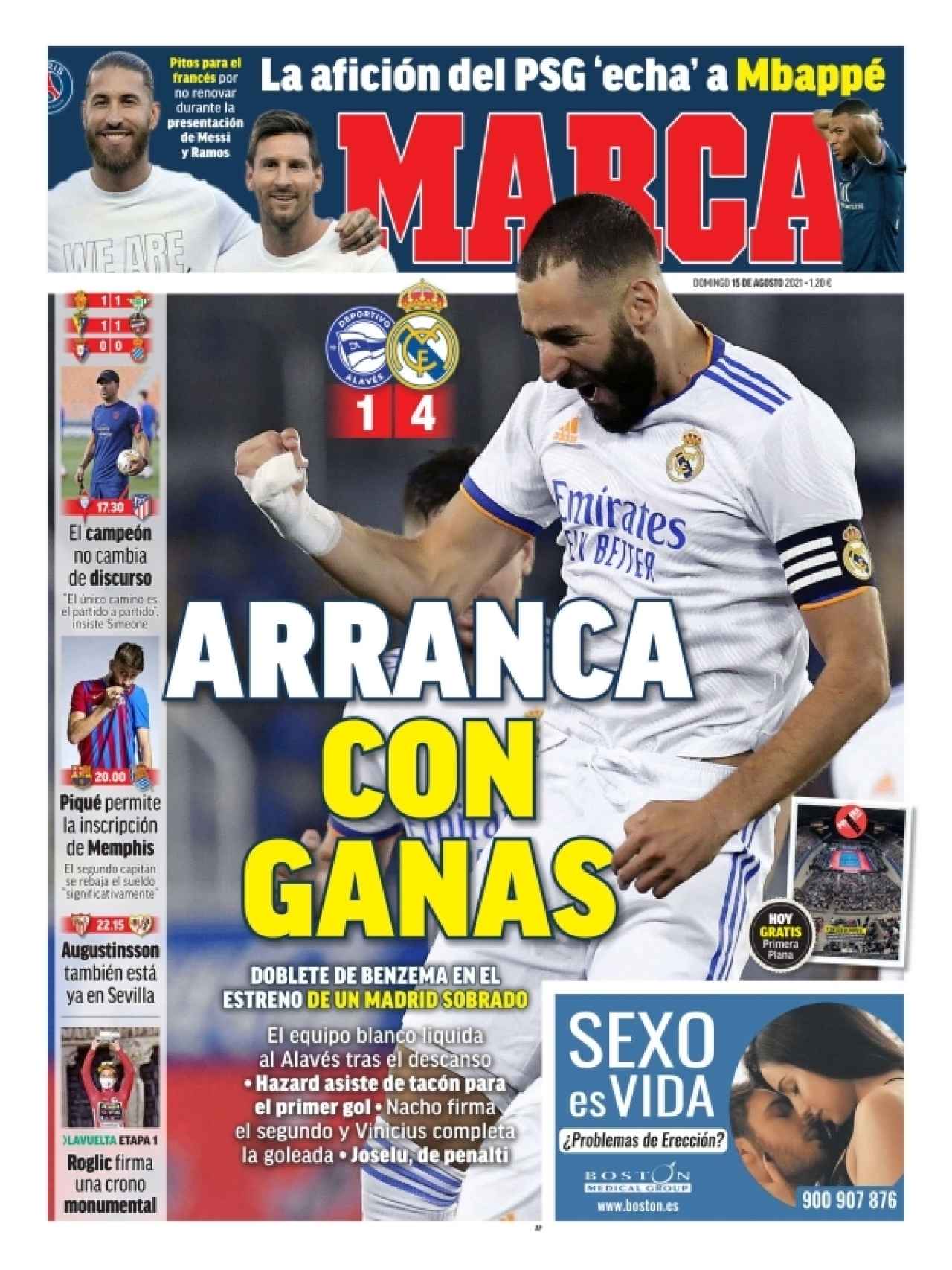 La portada del diario MARCA (15/08/2021)