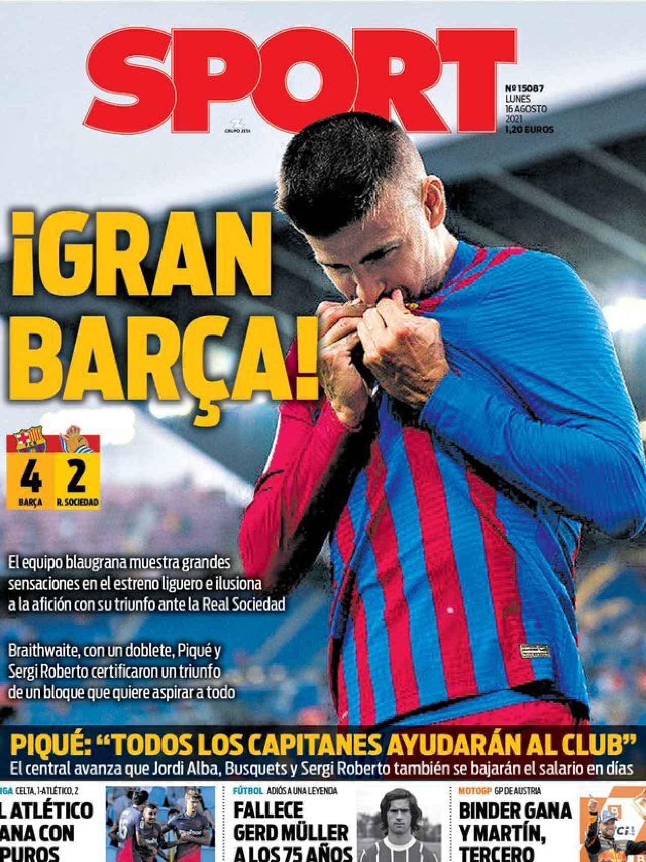 La portada del diario Sport (16/08/2021)