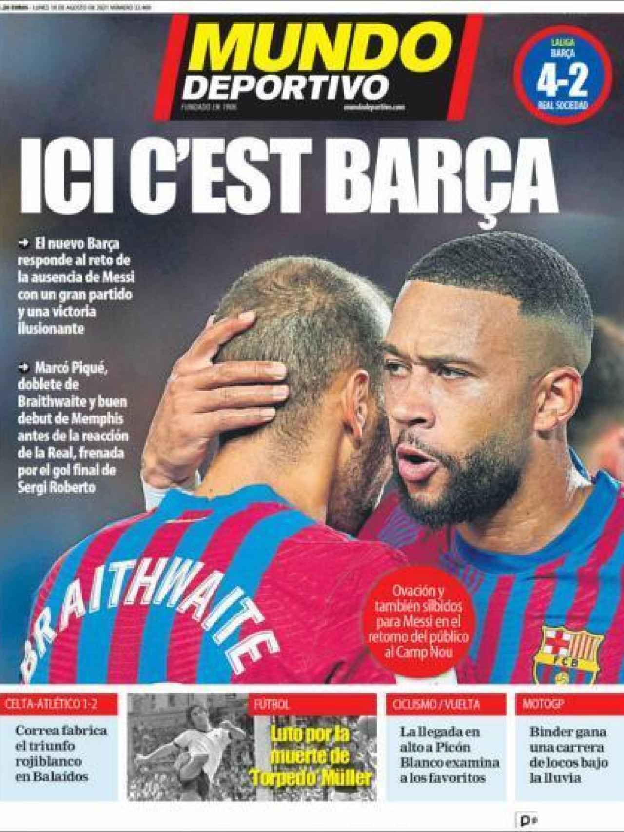 La portada del diario Mundo Deportivo (16/08/2021)