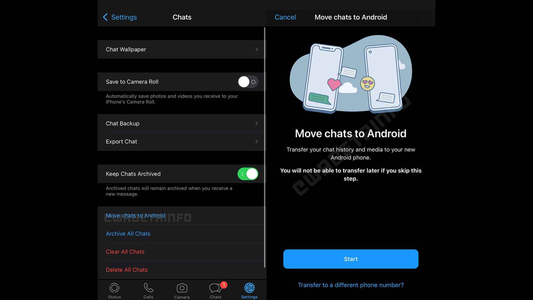 Opción para mover chats de iOS a Android