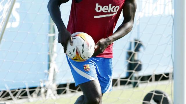 Umtiti en el entrenamiento del FC Barcelona