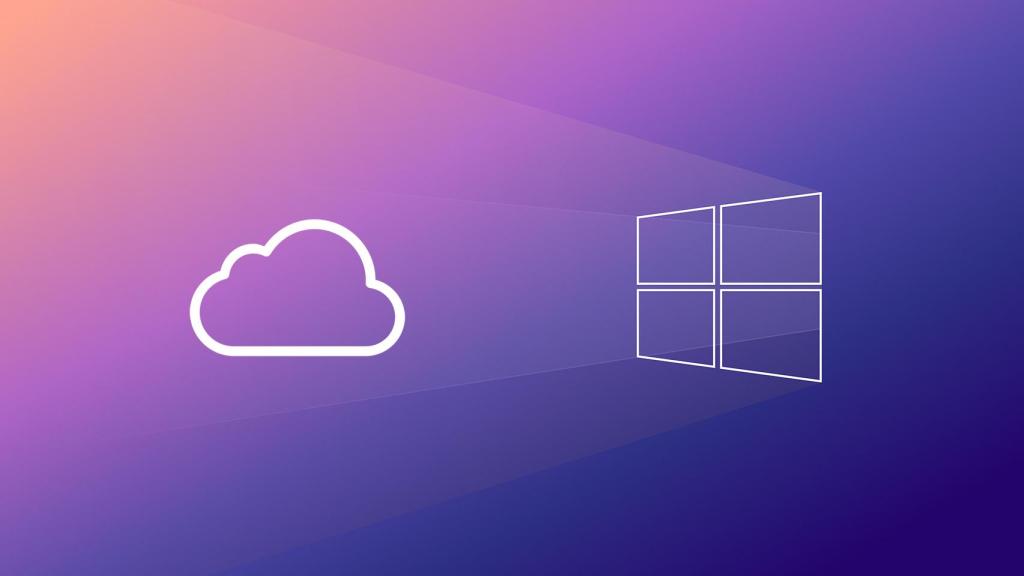 Logo de iCloud con el logo de Windows 10.