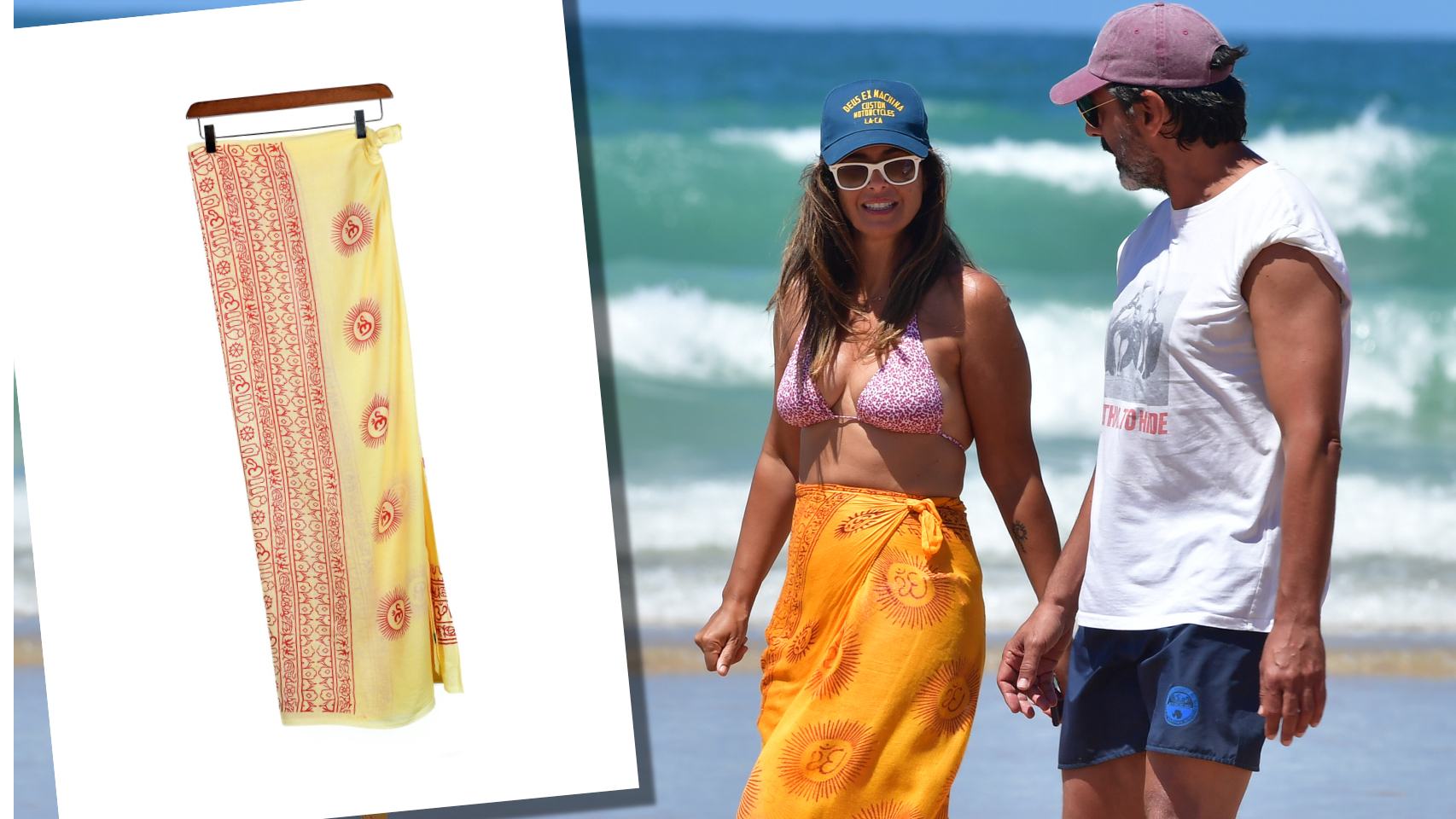 Nuria Roca luciendo su pareo étnico en las playas de Cádiz.