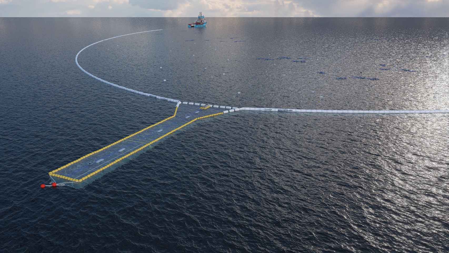Una de las redes gigantes que recolectan plástico en el mar.