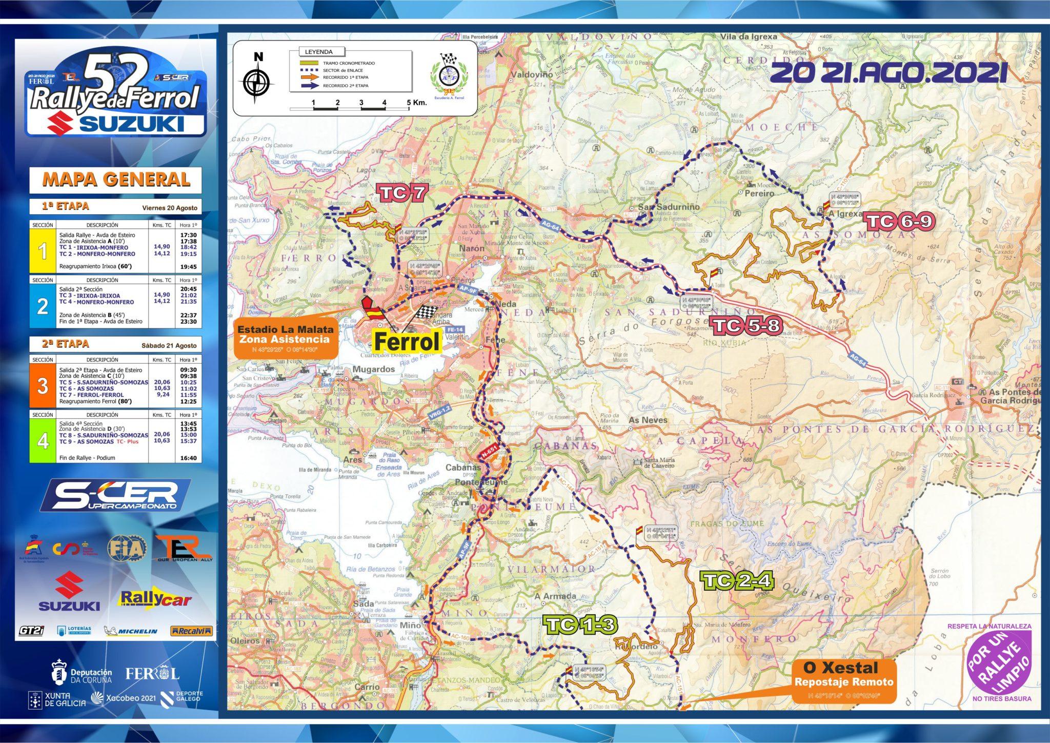 Mapa del recorrido. Foto: Rallye de Ferrol.