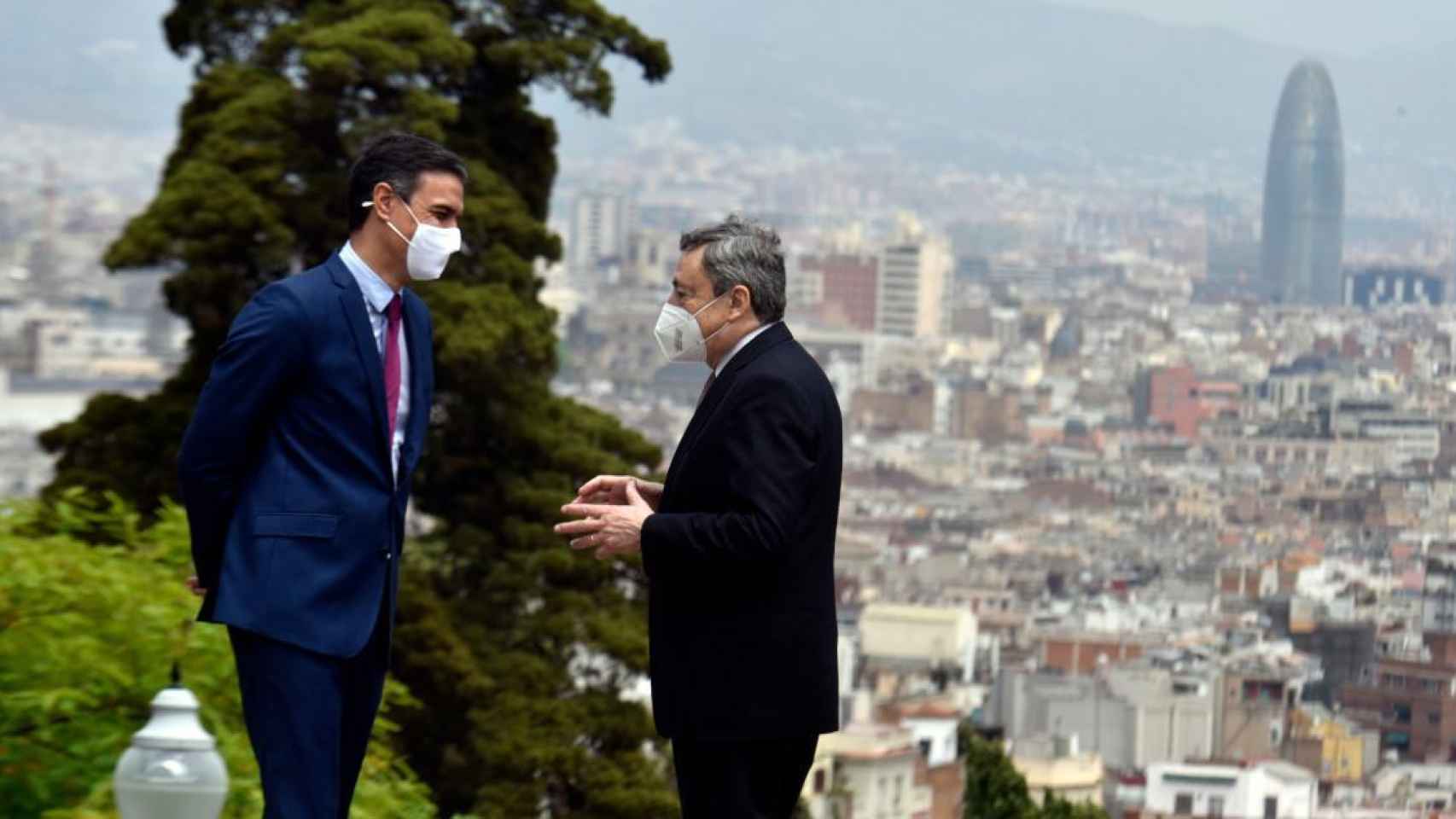 Pedro Sánchez y Mario Draghi, en su último encuentro en Barcelona.