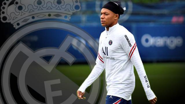 Mbappé y el escudo del Real Madrid, en un fotomontaje