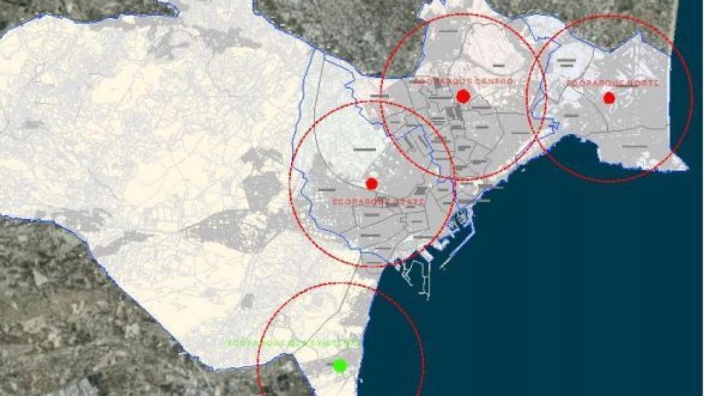 Puntos en los que se localizarán los ecoparques.