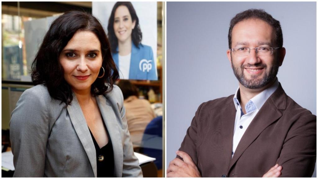 La presidenta de la Comunidad de Madrid, Isabel Díaz Ayuso, e Íñigo González, creador de Ayusocoin.