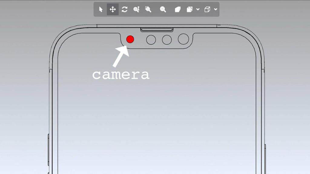 Cámara prototipo en un modelo CAD del iPhone 13