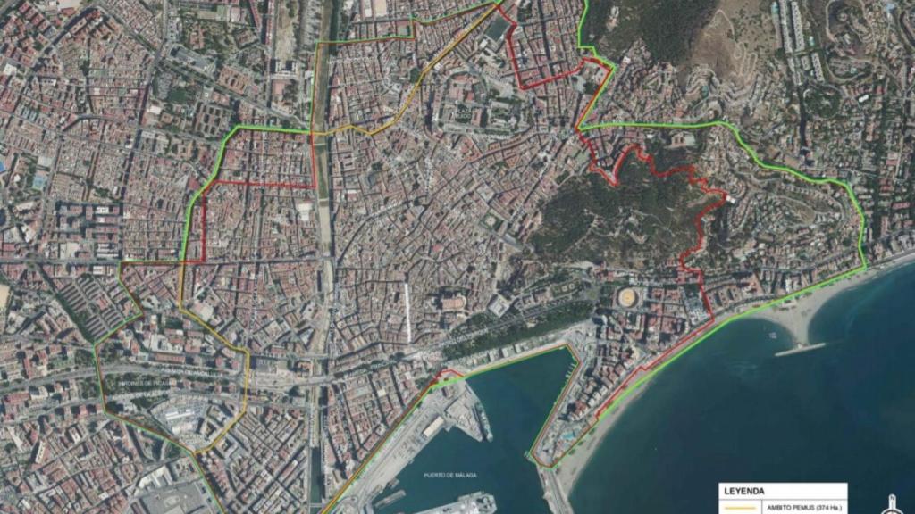 Mapa con las diferentes delimitaciones de la Zona de Bajas Emisiones de Málaga.